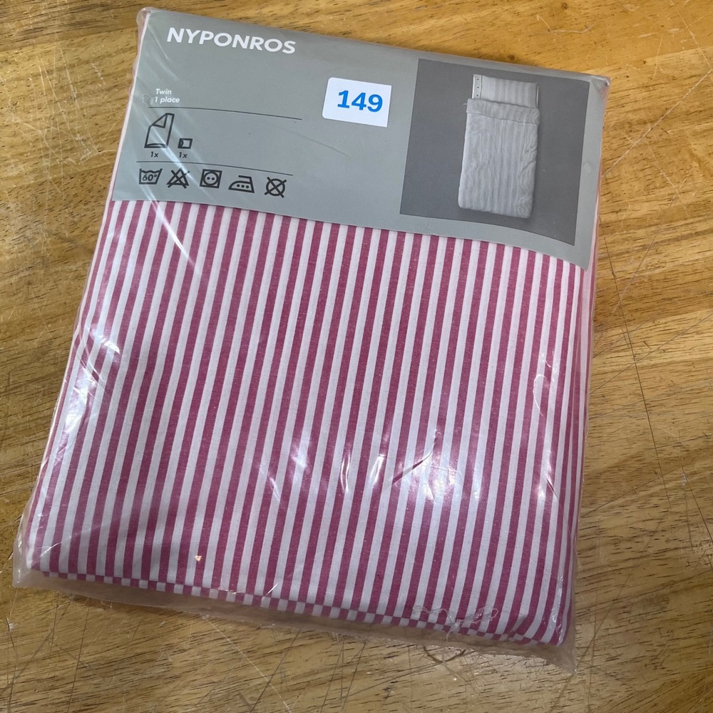 IKEA Nyponros Duvet Cover Set Twin Red White Ticking Stripe 100% Cotton 2pc